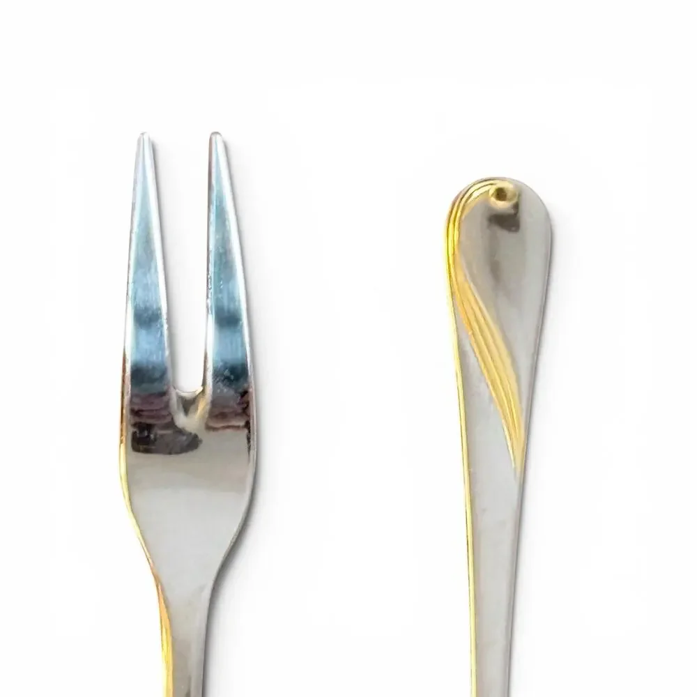 Solingen 18/10 Stainless Steel VTG Set of 2 Gold Swirl Appetizer Cocktail Forks